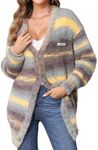 Bakyarder Women's Y2K Color-Block Striped V Neck Button Down Open Front Cardigan Sweater Yellow Medium