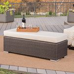 DEVOKO Outdoor Wicker 2 Seater Patio Ottoman Garden Bench with All Weather Cushion Furniture for Pool, Balcony, Lawn, Porch (Dark Brown & Cream)