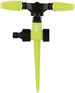 Amig - Aspersor Giratorio con 3 Boquillas - Pincho para Clavar en el Césped | Ø200 x 230 mm | 3 Brazos Giratorios y Conector Rápido | Superficie hasta 78,5 m² | Plástico ABS | Verde Pistacho y Negro