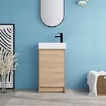 18" Bathroom Vanity with Sink, 18 Inch Freestanding Bathroom Vanity for Small Space, Single Sink Bathroom Vanity Combo, Modern Bathroom Vanity, Brown Floor Standing Cabinet Set(LTO, 031-18''W)