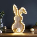 Lights4fun Wooden Neon Bunny LED Light Easter Decoration Battery Timer 30cm Indoor Use