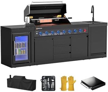 VESTIVIUM All-in-One Outdoor Kitchen Island, 6 Burner Expandable Modular Grill Station with Hidden Side Table, Sink, Refrigerator, SS304 & Black Galaxy Granite, Perfect for Backyard Patio Entertaining