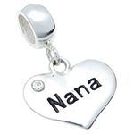 Queenberry Sterling Silver Nana Heart Love CZ Crystal Dangle Bead for European charm Bracelets Necklaces