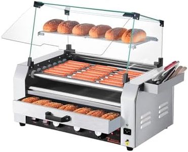 VEVOR Hot Dog Roller, 18 Hot Dog 7 Rollers, Stainless Steel Sausage Grill Cooker, 1200W Hot Dog Machine with Bun Warmer, Cover, 3 Temp Control, Side Storage Box, Oil Drip Tray, for Home & Commercial