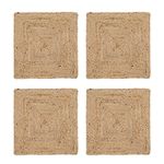 Hausattire Jute Braided Placemats 14x14 Inches Set of 4 Reversible Handwoven Boho Vintage Placemats for Kitchen Dining Tables|BBQ's Spring Easter Decor Weddings Indoor & Outdoor Parties|Natural