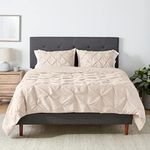 Amazon Basics All-Season Down-Alternative Comforter 3-Piece Bedding Set, Pinch Pleat, Full/Queen, Pinch-Pleat With Piped Edges, Beige