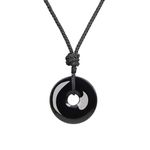 COAI Adjustable Round Donut Black Obsidian Pendant Grounding Stone Protection Necklace