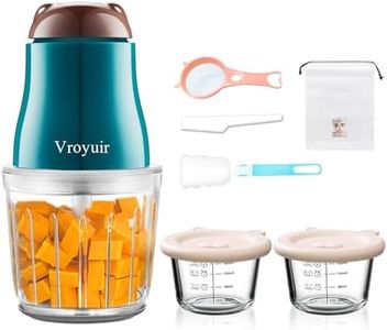 Vroyuir Baby Food Maker, 600ML Baby Food Blender with 10 Blades, Baby Food Processor for Baby Food, Fruit, Vegatable, Meat, with Two 200ml Glass Bowls, Storage Bag, Cleaning Brush, Scraper