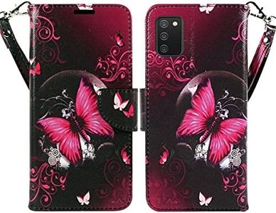 ZASE Samsung Galaxy A02s Wallet Phone Case for Women Pouch PU Leather Flip Folio Cute Design Cover w/Kickstand ID Card Slot Wrist Strap Compatible with Samsung Galaxy A02S (2021) (Hot Pink Butterfly)