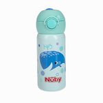 Nuby Thirsty Kids No Spill Flip-It Active Stainless Steel Travel Cup or Water Bottle - 14 Oz - 18+ Months - Mint Whale