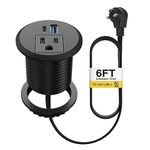 2 inch Desk Power Grommet Outlet, Recessed Power Strip Socket with AC Plugs and 2 USB Charging Ports, Hidden Power Strip for Office Furniture Conference Room Kitchen Table, Black