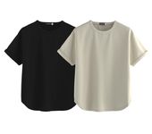 JUNEBERRY® Pure 100% Cotton Oversized Loose Baggy Fit Round Neck with Drop Shoulder Black & Swanwhite Half Sleeves Boyfriend T-Shirt for Women & Girls (PO2_BF_44BK_45SW_L)