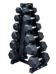 Strongway® Hex Dumbbells Set with Weights Storage Rack Stand Tree 5KG-25KG 2.5-15KG Rubber Coated Cast Iron Weights - Gym Training Weight Lifting Exercise