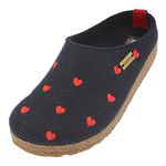 HAFLINGER Cuoricini Felt Clog Wool Slipper, Navy, 9 Women/7 Men