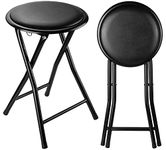 Nyxi Round Compact Folding Stool Chair for Home Office (1 X Stool, Black)