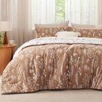 Bedsure King Size Comforter Set - Taupe Comforter, Cute Floral Bedding Comforter Sets, Gifts for Woman, 3 Pieces, 1 Soft Reversible Botanical Flowers Comforter and 2 Pillow Shams