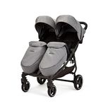 Ickle Bubba Venus Prime Double Stroller – Twin Pushchair from Birth to 15kg per Seat, Includes Newborn Cocoon, Footwarmers, Rain Cover, Compact Fold, Multi-Recline Seats & UPF 50+ Hoods (Space Grey)
