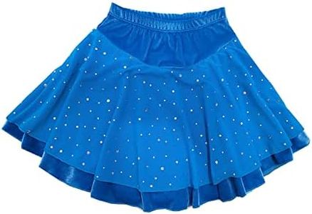 JoyCan Ice Skating Skirts Girls Soft velvet Kids Children Skate Team Training Black skirts Girls Skiing Figure skating dress, Blue, 10-12 Years