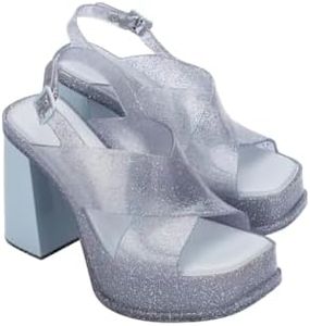 Melissa Dance Heel Platform Sandals for Women, Glitter Clear, 8