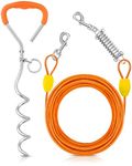 Petbobi Dog Tie Out Cable and Stake - 20ft Heavy Duty Cable with Spring, No Tangle, 16in Ground Stake for Yard, Camping and Beach, Suitable for Small Medium Dogs Up to 35lbs, Orange