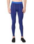 Athmonk Compression Polyester Lycra Lower Leggings Tights Yoga Pants for Men Boys - Workout Gym Exercise Running Cycling Training - Full Leg Sleeves - Cold Weather Sports Inner - Skinny Fit, Blue, L