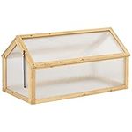 Outsunny 35.5" x 20.5" x 19.5" Wooden Cold Frame Greenhouse with Openable Top, Garden Portable Raised Planter for Flowers, Vegetables, Plants, Indoor and Outdoor - Light Brown