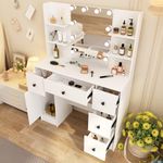 Guanglai Vanity Desk with Lights, Makeup Table with Drawers and Shelves, Dressing Table with Adjustable Brightness, Bedroom, Bathroom, White