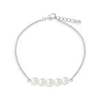 925 Sterling Silver Freshwater Cultured Pearl Adjustable Bracelet For Toddler Girls & Little Girls 4.5" - Cute 3 Freshwater Cultured Pearl Strand Bracelet For Little Girls Formal Occasion