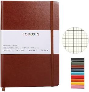 foroxin Grid Journal Bullet Notebook - Brown Leather Cover, 8.3 x 5.7Inch, 160 Pages, 100gsm Paper, Hardcover with Inner Pocket, Elastic Closure and Ribbon Bookmark, Great for Women and Men