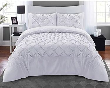 Parure de lit 3 pièces en microfibre plissée de qualité hôtelière avec housse de couette et taies d'oreiller pour lit double, king size, super king size, blanc
