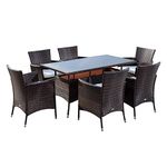 Outsunny Rattan Garden Furniture Dining Set 6-seater Patio Rectangular Table Cube Chairs Outdoor Fire Retardant Sponge Brown