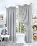 Hachette Thermal Blackout Curtains Pencil Pleat Tape Top Including Pair of Tiebacks (Silver Grey, 66" X 72")