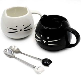 Coffret De 2 Mugs Et Cuillères Chats Blanc et Noir | Design Chatons Mignons | Déco Kawaii | Lot De Grandes Tasses à Café | Idée-Cadeau Romantique Originale | Cadeau D’Anniversaire Femme, Enfant, Maman