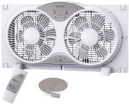 shinic Window Fan with Reversible Airflow Quiet, Twin 9" Blades, Full Remote Control, 3 Functions-3 Speeds, Bathroom Kitchen Window Exhaust Fan, Width Adjustable (From 23.5" to 37") ETL Certified