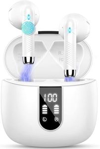 Wireless Earbud Bluetooth 5.3 Headphones, Hi-Fi Stereo Ear Buds with 4 ENC Cancelling Mics, 40H in-Ear Earphones IP7 Waterproof Sports, LED Display, Mini Headset for Laptop Pad TV, Pearl White/Drsaec