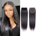 Straight HD Transparent 4x4 Lace Closure Human Hair Pre Plucked 12A Unprocessed Brazilian Virgin Hair Closure Only For Black Women Top Swiss 4x4 Lace Closure With Baby Hair Free Part Natural Black (Straight 4x4 Lace Closure, 22 Inch)