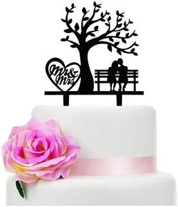 The Bride and Groom sitting in Bench under tree Wedding Cake Topper,Mr and Mrs Wedding Cake Topper, Tree & Bench Bridal Shower/Anniversary Cake Topper (Tree & Bench)