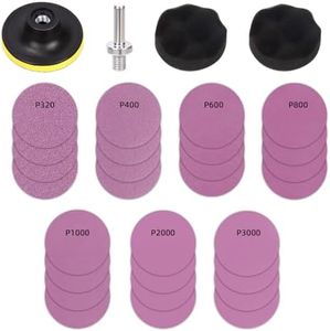 Swpeet 31Pcs 3 Inch 7 Sizes 320-3000 Grit Car Headlight Restoration Assortment Kit, 28Pcs 3" Purple Polishing Sanding Discs, 1 Disc Pad Holder with Shank, 2 Buffing Sponge Pad for Polishing