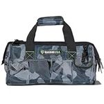 Rhino USA Tool Bag (45cm) Heavy Duty Wide Mouth Tool Tote with Zipper for Men - Large Tools Bags with Extra Side Storage Pockets, Reinforced Shoulder Strap & Upgraded Metal Clips (Camo)