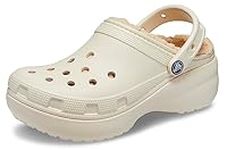 Crocs Women's Classic Platform Lined Clogs, Bone, 8 Women