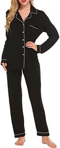 Ekouaer Pajama Sets Womens Comfort Long Sleeve Sleepwear with Pjs Pants (Black,S)