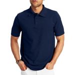 Hanes Men's Pique Short Sleeve Shirt, Three-Button Midweight Polo, Navy, XL