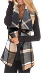 YACUN Women Plaid Vest Lapel Open Front Sleeveless Jacket Outerwear Cardigan with Pockets Greykhaki XL