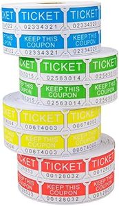 ESSENTIAL 4000 Assorted Double Raffle Tickets Set of 4 Assorted Color Printable for Leisure, Movie Watching, Entertainment