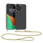 kwmobile Case Compatible with iPhone 15 Pro Max - Crossbody Case Clear Transparent TPU Phone Cover with Metal Chain Strap - Transparent/Gold