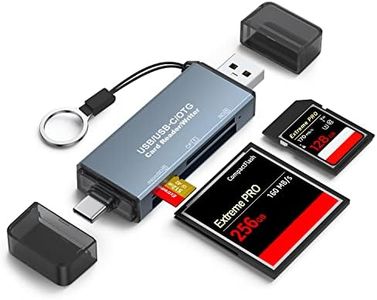 Memory Card Reader, CF/SD/TF 3 in 1 Card Reader, Aluminum Dual Connector USB 2.0 USB C SD Card Reader Compact Flash Reader Adapter Supports CF/SD/MicroSD for PC, MacBook Pro/Air, iPad, Galaxy S23/S22