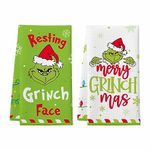 Funny Christmas Kitchen Towels, 2 Pack Holiday Collection Dish Towels, Super Absorbent Waffle Weave Hand Towels, Cute Christmas Kitchen Bathroom Decorations, Novelty Xmas Gifts for Women Men