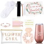 Yexiya 13 Pcs Bridesmaid Proposal Gifts Set Will You Be My Bridesmaid Gift 6 oz Stainless Steel Wine Tumbler Socks Scrunchie Pen for Engagement Wedding Bachelorette Party Supply(Flower Girl)