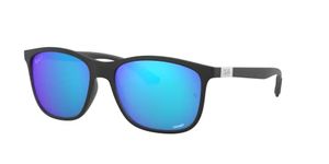 Ray-Ban RB4330CH Chromance Square Sunglasses, Matte Black/Polarized Green Mirror Blue, 56 mm