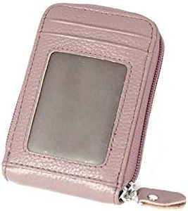 JIUFENG RFID Blocking Card Wallet Genuine Leather Credit Card Cases Cowhide Zipper Coin Purses for Women Men (Purple)